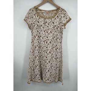 Sundance Catalog Sweetheart Lace Dress Tan White Size Medium Boho